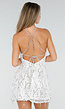 Witte Pailletten Halter Jurk met Open Rug en Kralenband