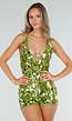 Groene Pailletten Playsuit met Open Rug en Zeester Detail
