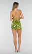 Groene Pailletten Playsuit met Open Rug en Zeester Detail