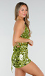 Groene Pailletten Playsuit met Open Rug en Zeester Detail