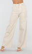 Beige Gestreepte Wide Leg Broek met Lichte Stretch