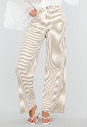 Beige Gestreepte Wide Leg Broek