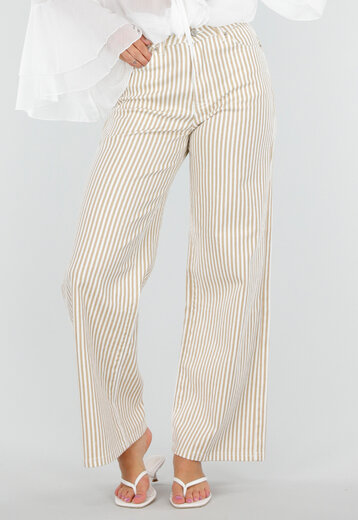 NEW010726 Beige Gestreepte Wide Leg Broek