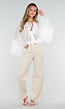 Beige Gestreepte Wide Leg Broek met Lichte Stretch