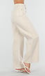 Beige Gestreepte Wide Leg Broek met Lichte Stretch
