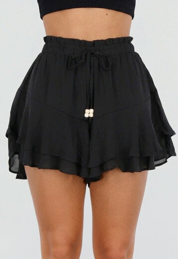 Zwarte Ruffle Skort met Strikkoord