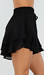 Zwarte Ruffle Skort met Elastische Taille en Strikkoord