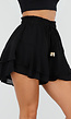 Zwarte Ruffle Skort met Elastische Taille en Strikkoord
