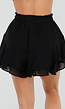 Zwarte Ruffle Skort met Elastische Taille en Strikkoord