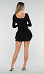 Zwarte Skort met Ruches en Elastische Taille
