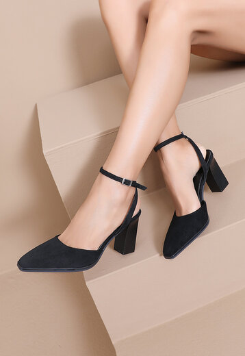 NEW080726 Zwarte Suèdelook Pumps met Enkelbandje