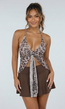 Stretch Mesh Luipaard Haltertop met Strik en Open Voorkant