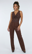 Bruine Stretch Mesh Body met Stippen en Watervalhals