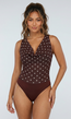 Bruine Stretch Mesh Body met Stippen en Watervalhals