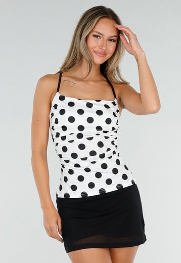 Witte Polkadot Top met Open Rug