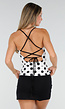 Witte Polkadot Top met Open Rug en Striksluiting