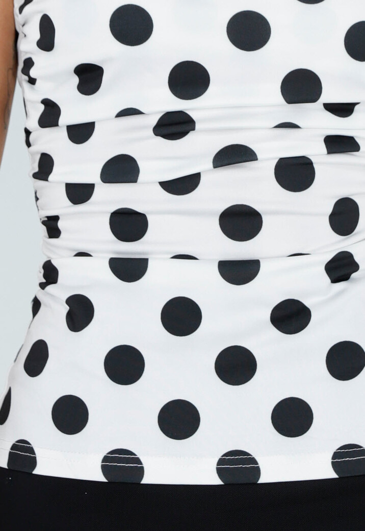 Witte Polkadot Top met Open Rug en Striksluiting