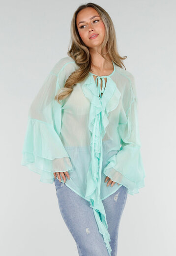 Mintgroene Chiffon Blouse met Ruches
