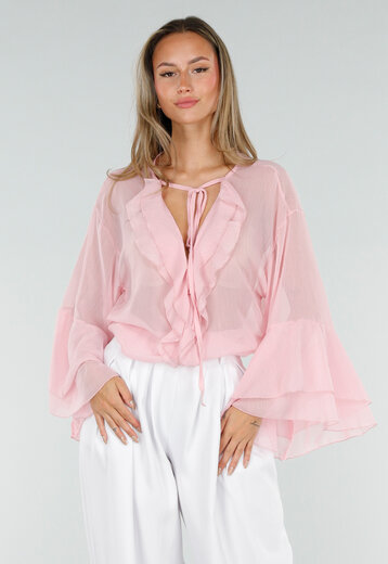 Roze Chiffon Blouse met Ruches