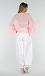 Roze Chiffon Blouse met Ruches en Knoopsluiting