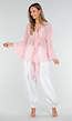 Roze Chiffon Blouse met Ruches en Knoopsluiting