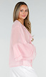 Roze Chiffon Blouse met Ruches en Knoopsluiting