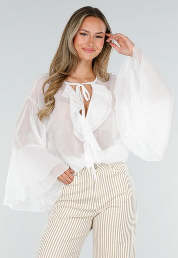 Witte Chiffon Blouse met Ruches