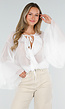 Witte Chiffon Blouse met Ruches en Knoopsluiting