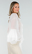 Witte Chiffon Blouse met Ruches en Knoopsluiting