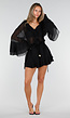 Zwarte Chiffon Blouse met Ruches en Knoopsluiting
