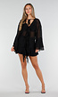 Zwarte Chiffon Blouse met Ruches en Knoopsluiting