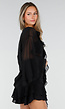 Zwarte Chiffon Blouse met Ruches en Knoopsluiting