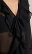 Zwarte Chiffon Blouse met Ruches en Knoopsluiting