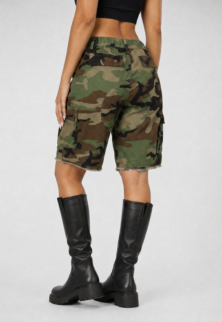 Camouflage Cargo Bermuda Short van Denim met Zakken
