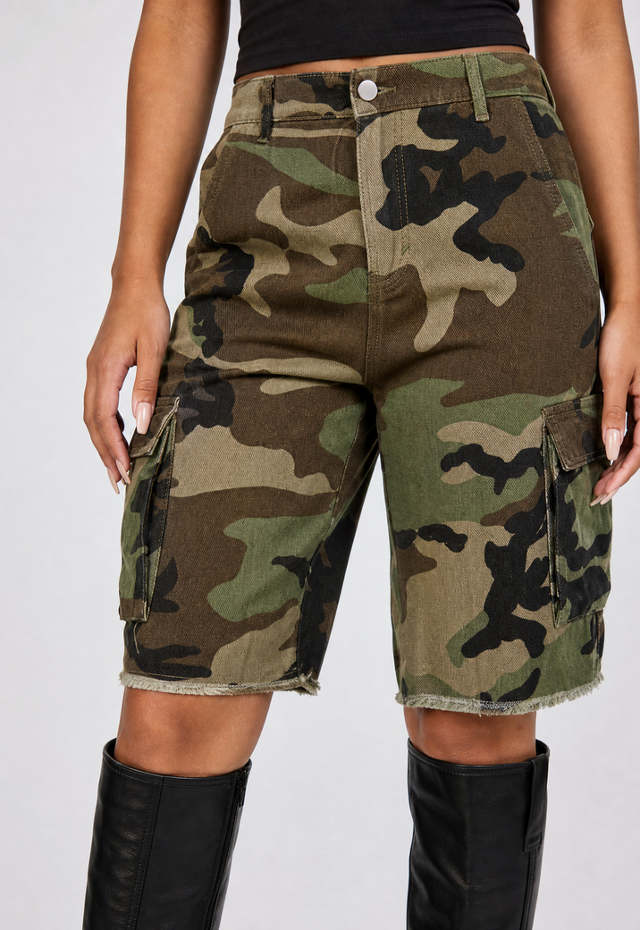 Camouflage Cargo Bermuda Short van Denim met Zakken