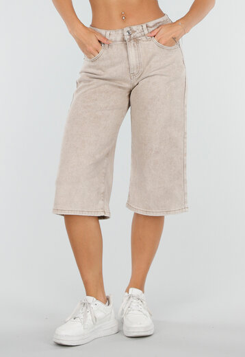 Beige Stretch Denim Bermuda Broek