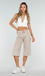 Beige Stretch Denim Bermuda Broek met Rechte Pijpen