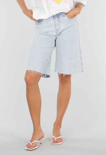Denim Bermuda Short met Bloemen