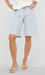Lichtblauwe Denim Bermuda Short met Bloemenborduursel en Rechte Pijpen