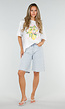 Lichtblauwe Denim Bermuda Short met Bloemenborduursel en Rechte Pijpen