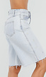 Lichtblauwe Denim Bermuda Short met Bloemenborduursel en Rechte Pijpen