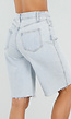 Lichtblauwe Denim Bermuda Short met Bloemenborduursel en Rechte Pijpen