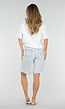 Lichtblauwe Denim Bermuda Short met Bloemenborduursel en Rechte Pijpen