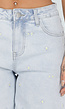 Lichtblauwe Denim Bermuda Short met Bloemenborduursel en Rechte Pijpen