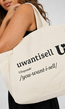 Uwantisell™ Crème Canvas Shopper met Dubbele Schouderhengsels en Opdruk