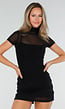Zwarte Mesh Top met Hoge Hals en Pads