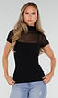 Zwarte Mesh Top met Hoge Hals en Pads