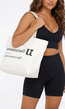Uwantisell™ Crème Canvas Shopper met Dubbele Schouderhengsels en Opdruk
