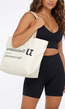 Uwantisell™ Crème Canvas Shopper met Dubbele Schouderhengsels en Opdruk