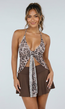 Stretch Mesh Luipaard Haltertop met Strik en Open Voorkant